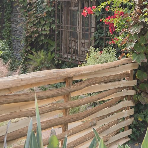 World PLANTIL Valla de Avellano Media Caña 90 x 180 cm, Delimitación jardín, Valla decorativa; Madera natural/Sin tratamientos químicos