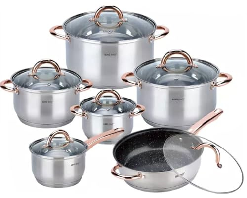 Kinghoff KH-1766 - Batería de cocina (12 piezas, acero inoxidable), color oro rosa
