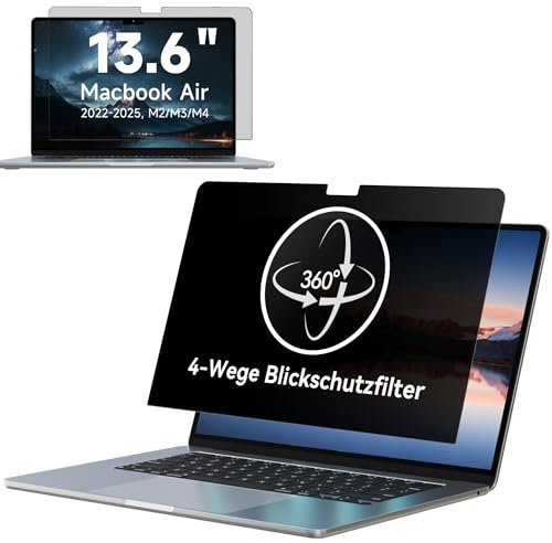 IPROKKO Filtre de Confidentialité 360° MacBook Air 13,6 pouces (M3/M2, 2024/2022) et MacBook Air 13 M4 2025,Autocollante, Antireflet et Anti-Lumière Bleue,Protection D'écran de Confidentialité