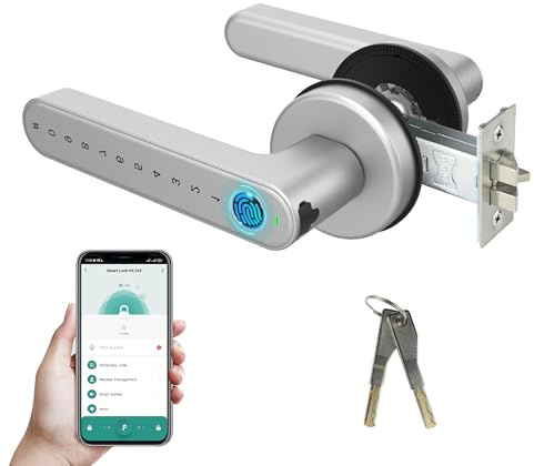 TenixLox Serratura intelligente per porta con impronte digitali, maniglia biometrica con app Tuya, serratura senza chiave per casa, camera da letto, hotel, ufficio