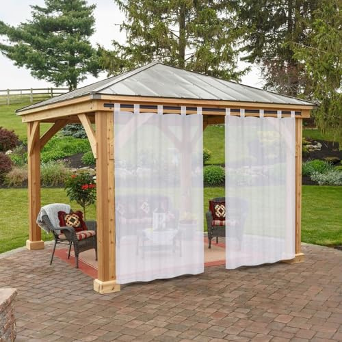 BTTO Rideaux d'Extérieur, Lot de 2 Rideau Voilage Lin à Pattes Imperméables Lumière Filtrer Transparent pour Interieurs ou Exterieurs Decoration Jardin Patio Maison, L132 x H213 cm, Blanc