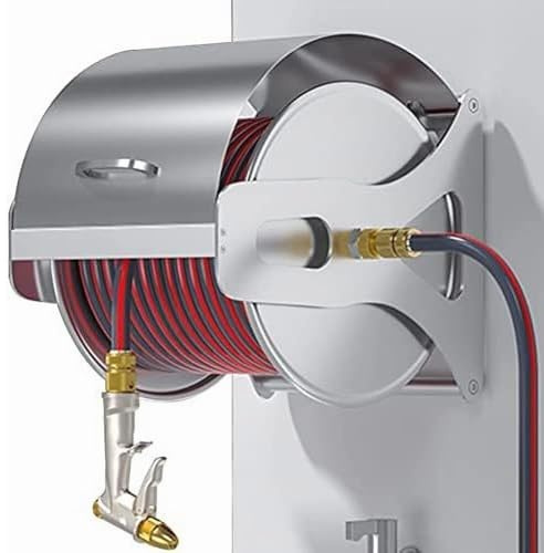 Professional Garden Hose Reel Kit, Stainless Steel Holder, Hand Crank, Wall-Mounted or Freestanding, High-Pressure Nozzle, for Outdoor Use(10 Meters)