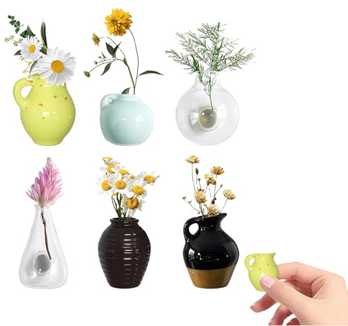 AstraGlam Mini Vase Magnets for Fridge 6PCS – Cute 3D Magnetic Bud Vases for Refrigerator, Kitchen, Office, Locker Décor and Fridge Accessories