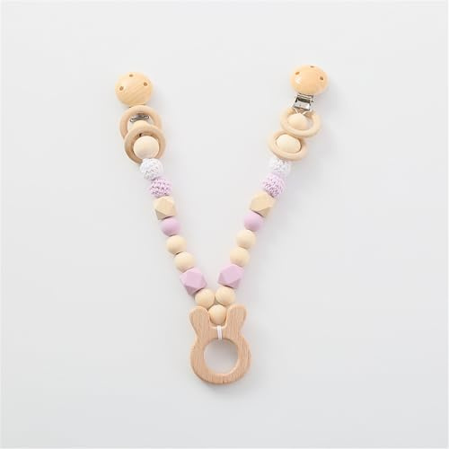 Ueiwffzo Kinderwagen Kette für Babys, Cartoon Tier Holz Anhänger, Kinderwagen aus Holz Baby Mobiles Kinderwagenkette Kinderwagen Zubehör für Junge Mädchen (Hase)