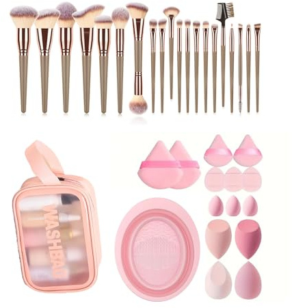 Gurxi 36 Stück Pinselset makeup Make up pinsel set Schminkpinsel set Brush set make up Kosmetikpinsel set 4 Produkte enthalten für Puder Foundation Lidschatten Concealer Eyeshadow Rosa Pinselset