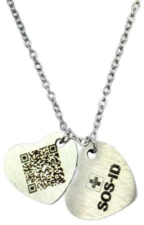 SOS-ID Kette Twin Hearts silber – Notfall Anhänger mit QR-Code – Medizinischer Notfallpass in Herzform – Sofort abrufbare Gesundheitsdaten – Eleganter Schmuck für Sicherheit