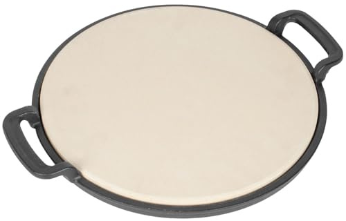 GriHero Pizzastein mit Gusseisen Griffhalterung für Weber Gourmet BBQ System, Enders Gasgrill, Backofen Grill, Gasgrill & Holzkohlegrill, Herausnehmbarer Pizzastein 31.5 cm