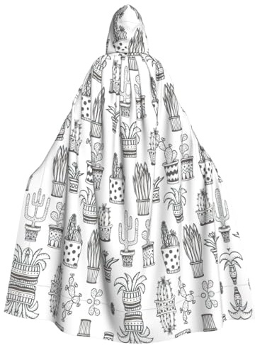 cchgnm Cactus Plants Print Halloween Role Playing Costume,Medieval Retro Wizard Robe, Adult Hooded Knight Cape For Men And Women