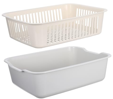 POPETPOP Cesta Doble para Lavar Verduras y Frutas, Plástico, Diseño de Ventilación y Estructura Apilable para Cocina y Espacios Reducidos
