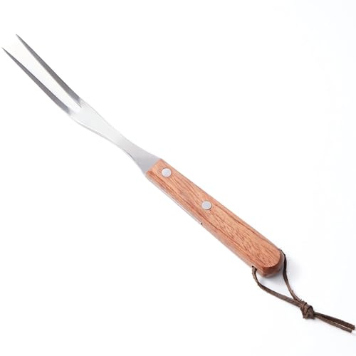 Granny Fork 10 Inch, 2-Tine Cooking Meat Fork – 2.5mm Thick 420 Stainless Steel with Wood Handle, Easy-Grip Carving/Turning/Lifting Tool for Cast Iron Skillet & Roasting Pan, Home Cooks & Seniors