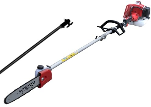 Synergy Podadora de Altura Gasolina 65cc 4,9CV con espada 25cm, arranque Easy Cut, transmisión reforzada, cinturón y accesorios incluidos + 1 alargo. Motosierra telescópica de pértiga.