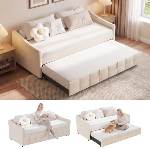 YNYHTER Doppelschlafsofa, Ausziehbares Schlafsofa 90/180x200cm Doppelschlafsofa Nido Doppelschlafsofa für 2 Personen Ausziehbares Tagesbett Multifunktionales Schlafsofa, ohne Matratze (Beige-B, 90