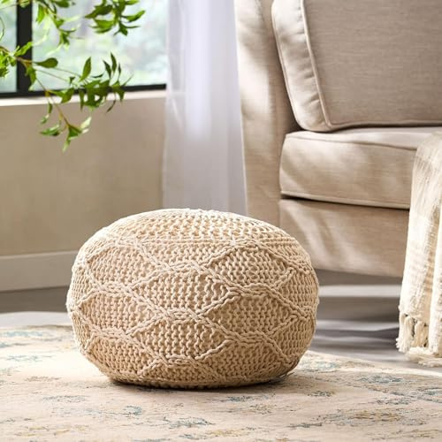 Knitted Wool 20 x 20 Round Pouf