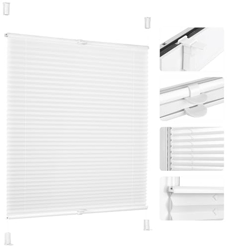 Grandekor Plissee Klemmfix ohne Bohren 90 x 130cm Weiß Faltrollo Jalousie für Tür & Fenster Blickdicht Sichtschutz Sonnenschutz Rollos für Wohnzimmer Kinderzimmer Einfach Montage & Stabil