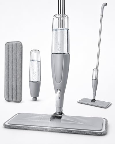 Mopa con depósito de 300 ml | Mopa para suelos de microfibra, mopa con spray integrado | mango de acero 118 cm, cabezal 35 x 12 cm | cocina baño parquet gres