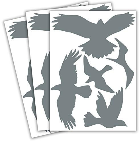 Vogelschutz und Fensterschutz - 15 Aufkleber - Schutz vor Vogelschlag - Sticker Vögel (Grau)