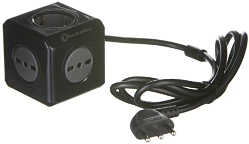 Electraline 62098 Multipresa Cubo Powercube, 3 prese da 10/16A, 2 prese Schuko + 10A, Spina 16 A, Colore Nero, Cavo 1.5 m