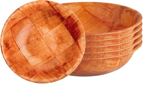 Aylbcz 6-Inch Woven Wood Salad Bowls, Set of 6 - Small Wooden Snack Bowls for Fruit, Side Dish & Popcorn - Natural Rustic Serving Bowls for Kitchen, Party & Everyday Use - Lightweight & Durable