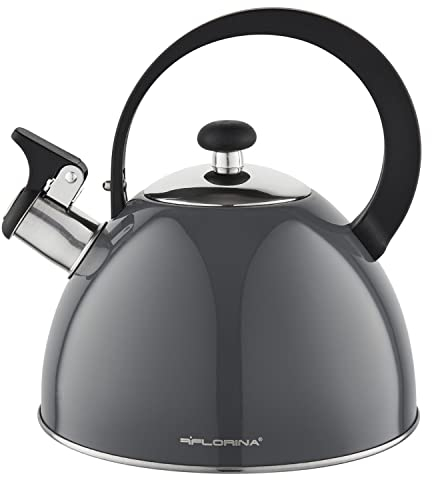 FLORINA Hervidor de Agua y Té de Acero Inoxidable (2 L) | A Prueba de Arañazos | Para Estufa de Inducción, Gas y Eléctrica | Color: Gris