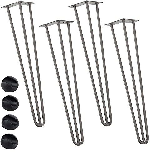 BAKAJI Set 4 Gambe da Tavolo Altezza 60 cm in Metallo Piedi per Tavolo da Pranzo Scrivania e Mobili con Piedini Antiscivolo Design Moderno Industriale Colore Grigio