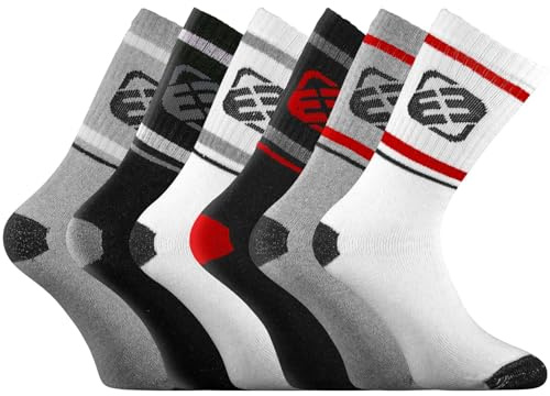 FREEGUN Chaussette Homme Sport Douces - Lot de 6 - Chaussettes Hautes Homme, Tennis, Tissage avec Coussinés, Noir, Blanc, Rouge, Gris, Taille 39/42