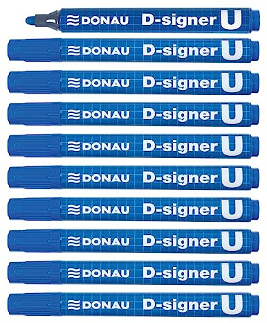 DONAU 7371001-10PL D-Signer U Permanentmarker / 10 Stück/Blau/Rundspitz 2-4mm (Strich) / Permanent Marker/Ungiftig/Wasserfest/auf Alkoholbasis