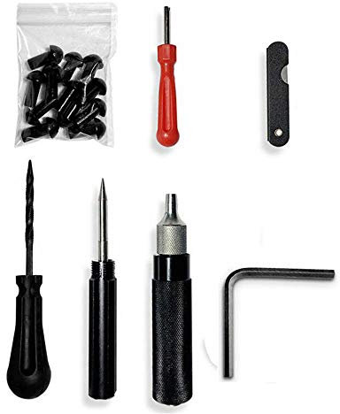 Riloer Kit de reparación de neumáticos para motocicletas de automóviles, Kit de reparación de pinchazos de neumáticos sin cámara para enchufes de bolsillo de motocicletas, 7 piezas/juego