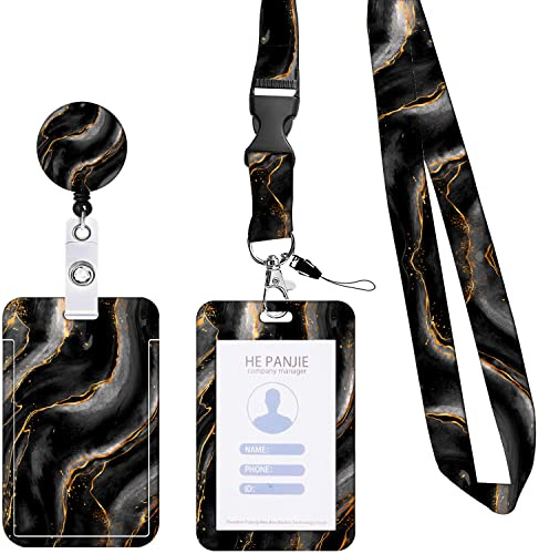 Zemolo Porte Badge de Carte d'Identification avec Cordon Tour de Cou, Porte-cartes Swivel Lobster Clasp avec Lanières Rétractables pour Cartes d'étudiant d'infirmière Clés Caméra (Marbre)
