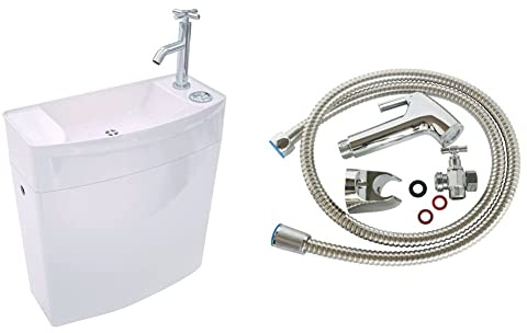 Wirquin 50720090 Réservoir Iseo combiné Lave-Mains intégré au réservoir, Blanc & KIT Complet Hygiene DOUCHETTE ABS