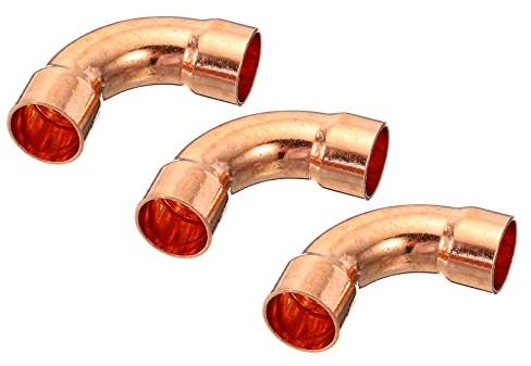 PATIKIL 5/8 Inch (16mm) ID Elbow Copper Pipe Fitting, 3 Pack 90 Degree Long Turn Pressure Connector Sweat Solder Welding Connection for Water HVAC Plumbing