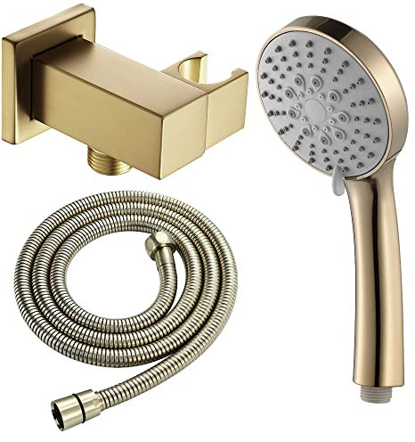 Duschkopf 3 Strahlart Handbrause Wandmontage Stabhandbrause Gebürstetes Gold Duschkopf Wassersparend ABS Handheld Duschbrause mit Duschschlauch, Verstellbarer Messing Base