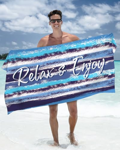 Rowjoy Serviette de plage en microfibre - Sans sable - Séchage rapide et légère - Grande serviette de bain - 160 x 80 cm - Pour voyage, plage, sauna (vagues bleues, 80 x 160 cm)