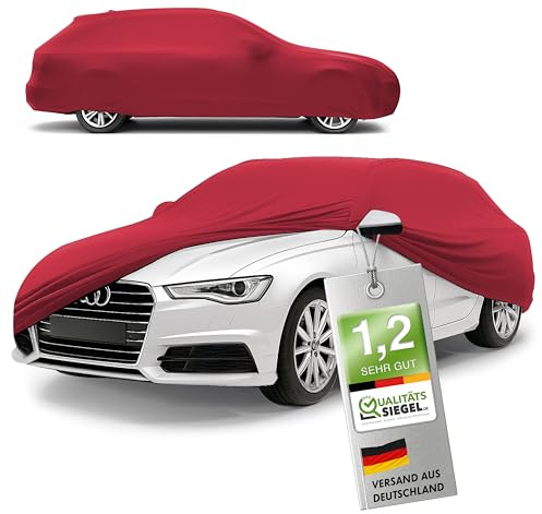 WALSER Premium Abdeckung Auto Indoor Stretch Plus Qualitätssieger Sehr Gut* Autoabdeckung Winter Autogarage Abdeckung Autoplane Winter Autogarage Abdeckung Winter Auto Abdeckplane Kombi Größe 6 rot