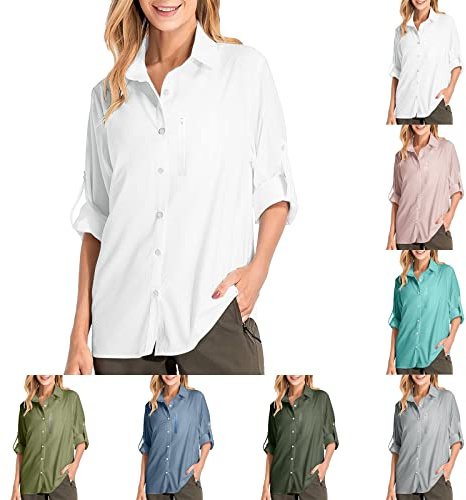 Safari Clothing Women's UPF 50+ UV Protection Outdoor Shirt - Quick-Drying Long Sleeve Functional Blouse for Hiking - Breathable Casual Sports Top