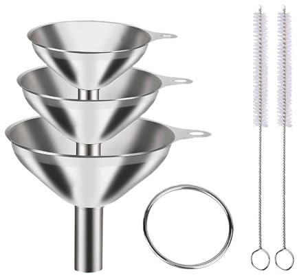 3 Pcs Stainless Steel Funnel Set Kitchen Filling Funnels Wide Mouth Funnels Essential Oil Funnels with 2 Cleaning Brushes for Transferring Oils Juice Milk