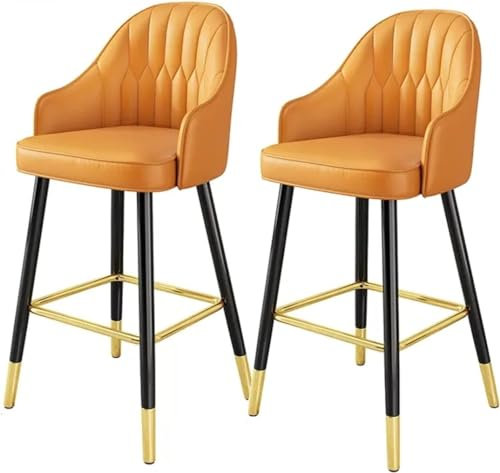 Barstuhl Tresenhocker Set Mit 2 Barhockern, PU-Leder, Gepolsterten Küchenhockern Mit Fußhocker, Barhockern Und Stühlen Für Zu Hause Bistrohocker Designer Hocker ( Color : Orange , Size : Sitting Heigh
