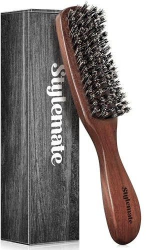 Brosse à cheveux en poils de sanglier pour homme, brosse à cheveux épais et fins, brosse à cheveux lisse avec poils rigides et poignée en bois de noyer pour lisser, démêler et coiffer, brosse à barbe