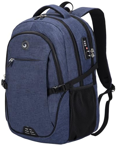 SHRRADOO Anti Theft Laptop Backpack Travel Backpacks with Combination Lock for Women Men High School College Backpack Computer Bag Fits 17 Inch Laptop,Royal Blue