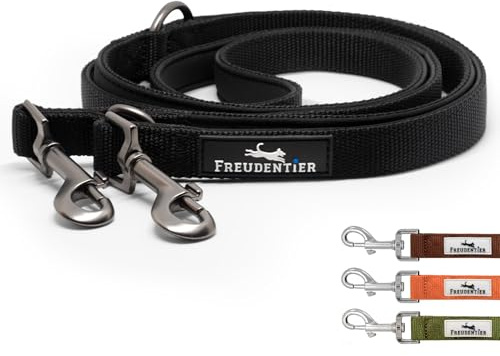 FREUDENTIER Hundeleine 2m - Führleine, gepolstert & verstellbar (Schwarz)