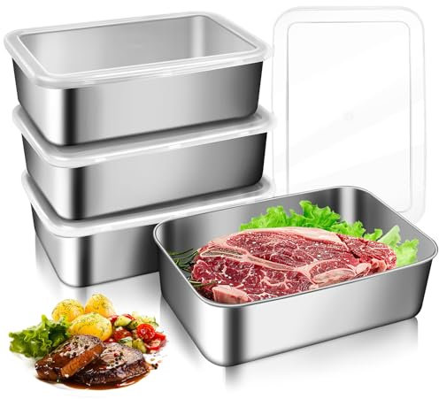 LWAIX Aufschnittboxen für Kühlschrank Edelstahl Lebensmittel Aufbewahrungsbox 4Stk Frischhaltedosen mit Deckel Dosen zum Einfrieren Luftdichte Frischhalteboxen Stapelbar Metal Aufbewahrungsboxen