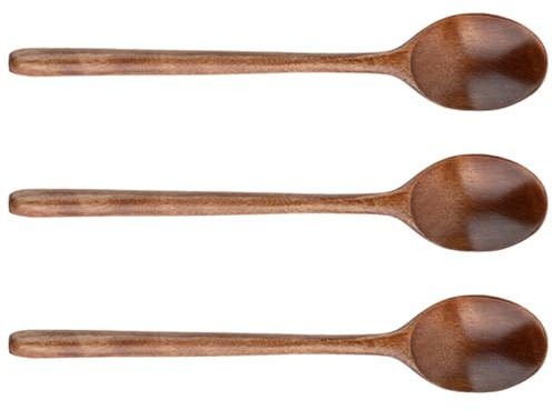 Long Handle Wooden Spoons, 9.25'' Wooden Mixing Spoons Soup Spoon Wood Table Spoons Small Wooden Cooking Spoons for Baking, Stirring (3pcs)