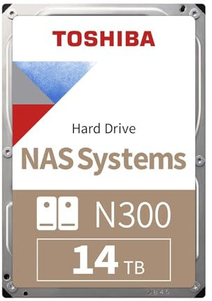 Toshiba N300 14TB Internal NAS Hard Drive, 3.5'' SATA HDD, 7200 RPM, 24/7 Operation, Supports 1-8 Bay Systems, 128MB Cache, 180TB/Year workload, 3yr Warranty (HDEXZ12ZNA51F).