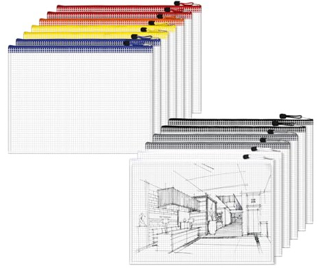 Dokumententasche A3-14 Stück Transparente Dokumentenmappe mit Reißverschluss, Mesh-Kunststoffbeutel für Dateien, Papiere, Dokumente, Kosmetika, Spielzeug-Bauteile, Hausaufgaben und Reisen