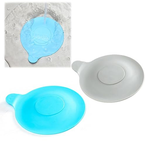 Silicone Bathtub Stopper - 2 PCS Universal Sink & Drain Plug for Bath Tub, Wash Basin, Kitchen Sink (Blue, Grey, 5.1 Inches)