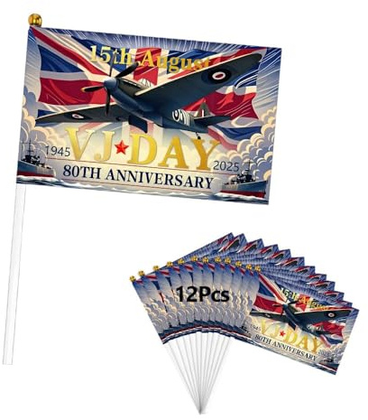 Ve Day - Bandera de 80 aniversario 2025, 20 banderas de Inglaterra de mano, 14 cm x 21 cm, bandera del día Ve para interiores y exteriores, decoraciones de fiesta de celebración de 80 aniversario
