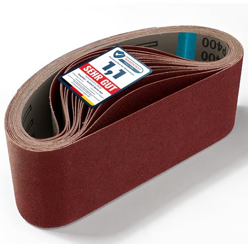 MeyMel® Premium slipband 75 x 533 mm – värdepaket 15 stycken – 5 korn (80/120/150/240/400) – rivbeständigt, värmebeständigt – för trä, metall, plast, sten – bandslipbandsset