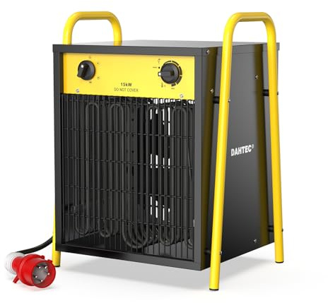 DAHTEC 15 kW Enhanced Electric Fan Heater - Steel Casing - Portable Heaters | Industrial, 400V, Thermostat, Overheat Protection, Ideal for Construction Site, Garage, Greenhouse
