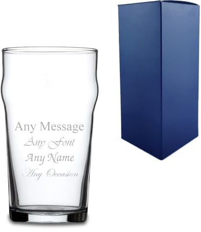 Personalised Engraved Nonic Pint Glass with Gift Box | Custom Beer Glasses, Birthday Gifts for Him, Men Gifts, Best Man Groomsmen Gift