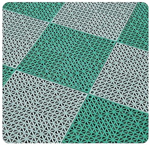 Interlocking Garage Floor Tiles - PVC Modular Mats, Non-Slip & Self-Draining for Garage/Car Wash/Workshop, Removable Flooring Tile, 30 * 30 * 1.5cm,Grey+Green,24PCS