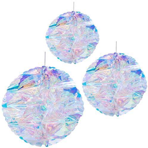 GORGECRAFT 3 Stück 3 Stile Schillernde Waben Zum Aufhängen Bunt Kunststoff Regenbogen Glanzfolie Runde Kugel Feiertags Faltbare Party Ornamente Für Weihnachts Geburtstags Hochzeits Und Duschdekoration